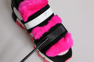 Dolce & Gabbana Schwarz Rosa Pelz Verschönert Turnschuhe Schuhe