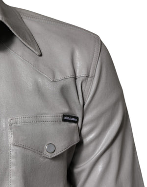 Dolce & Gabbana Metallisch graues Baumwollhemd mit Knopfleiste