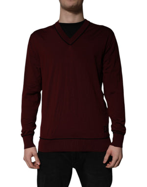 Dolce & Gabbana Kastanienbrauner Kaschmir-Pullover mit V-Ausschnitt für Männer