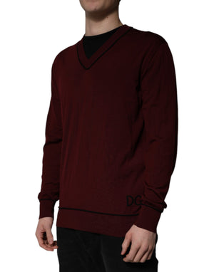 Dolce & Gabbana Kastanienbrauner Kaschmir-Pullover mit V-Ausschnitt für Männer