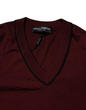 Dolce & Gabbana Kastanienbrauner Kaschmir-Pullover mit V-Ausschnitt für Männer