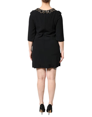 Dolce & Gabbana Schwarzes kristallverziertes Rundhals-Minikleid