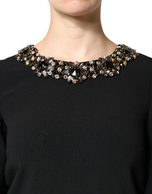 Dolce & Gabbana Schwarzes kristallverziertes Rundhals-Minikleid