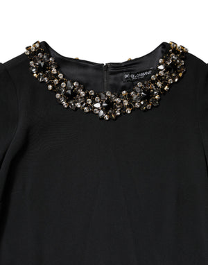 Dolce & Gabbana Schwarzes kristallverziertes Rundhals-Minikleid