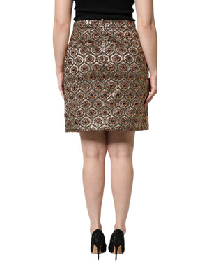Dolce & Gabbana Brauner Polyester-Brokat-Minirock in A-Linie