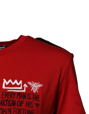 Dolce & Gabbana Rotes T-Shirt mit Rundhalsausschnitt und Grafikdruck aus Baumwolle