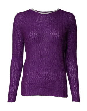 PINK MEMORIES Violetter Strickpullover mit langen Ärmeln und Rundhalsausschnitt