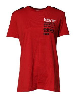 Dolce & Gabbana Rotes Baumwoll-T-Shirt mit Rundhalsausschnitt und kurzen Ärmeln