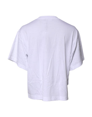 Dolce & Gabbana Weißes bedrucktes Baumwoll-T-Shirt mit Rundhalsausschnitt