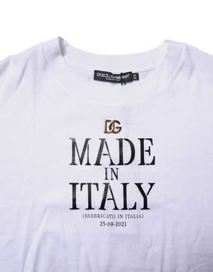 Dolce & Gabbana Weißes bedrucktes Baumwoll-T-Shirt mit Rundhalsausschnitt