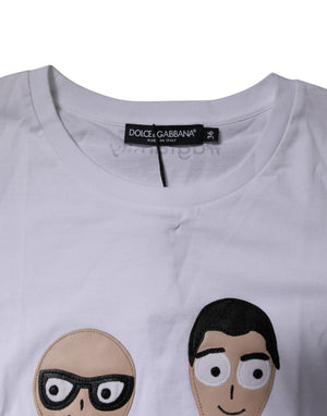 Dolce & Gabbana Weißes Baumwoll-T-Shirt mit Stickerei #DGFAMILY