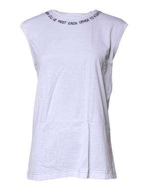 Dolce & Gabbana Weißes ärmelloses bedrucktes Tank-T-Shirt aus Baumwolle