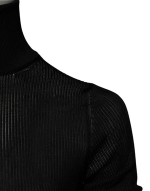 Dolce & Gabbana Schwarzes Strick-Top mit langen Ärmeln und schmalem Rollkragen