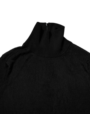 Dolce & Gabbana Schwarzes Strick-Top mit langen Ärmeln und schmalem Rollkragen