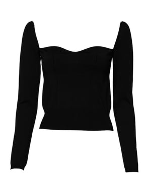 Dolce & Gabbana Schwarzer Pullover mit quadratischem Ausschnitt und langen Ärmeln