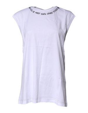 Dolce & Gabbana Weißes ärmelloses bedrucktes Tank-T-Shirt aus Baumwolle