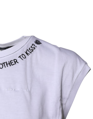Dolce & Gabbana Weißes ärmelloses bedrucktes Tank-T-Shirt aus Baumwolle