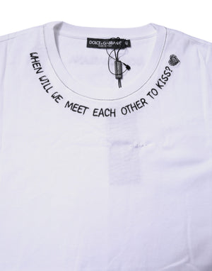 Dolce & Gabbana Weißes ärmelloses bedrucktes Tank-T-Shirt aus Baumwolle
