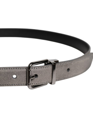 Dolce & Gabbana Grauer Leder Gürtel mit silberfarbener Metallschnalle