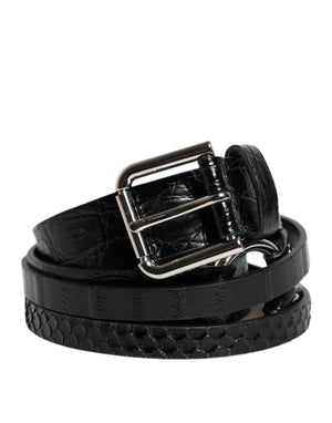 Dolce & Gabbana Schwarzer Exotenleder-Gürtel mit Metall-Logo-Schnalle