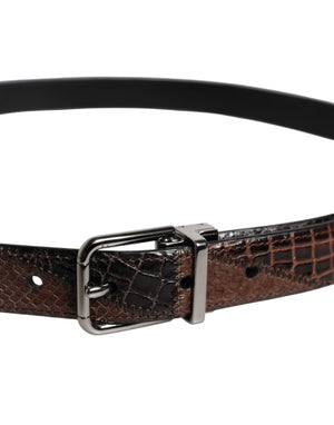 Dolce & Gabbana Brauner Exotenleder-Gürtel mit Metall-Logo-Schnalle