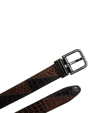 Dolce & Gabbana Brauner Exotenleder-Gürtel mit Metall-Logo-Schnalle