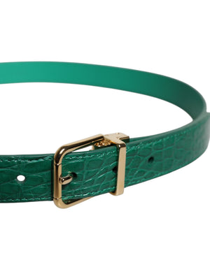 Dolce & Gabbana Grüner Leder Logo Metall Taille Schnalle Gürtel