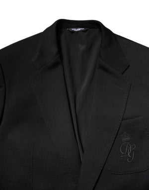 Dolce & Gabbana Schwarze Wolle Slim Fit Mantel Blazer Jacke Anzug