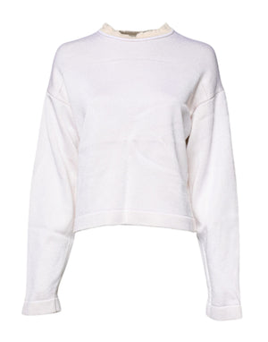 Jil Sander Weißer Viskose Pullover mit Rundhalsausschnitt und langen Ärmeln