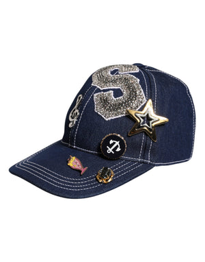 Dolce & Gabbana Blaue Baseballkappe mit Kristallverzierung