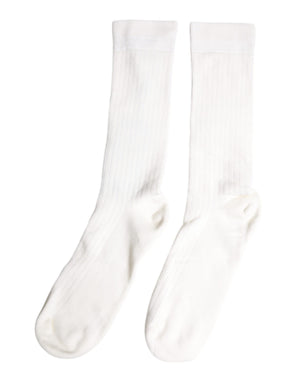Dolce & Gabbana Weiße Baumwolle Solid Mid Calf Herren Socken