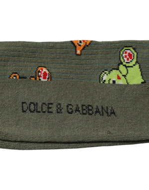 Dolce & Gabbana Grüne Nylon DG Bär bedruckte Mid Calf Socken