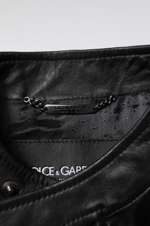 Dolce & Gabbana Schwarzes Schaf Leder Biker Full Zip Jacke