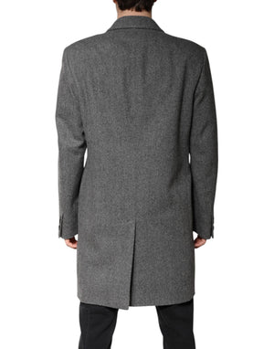 Dolce & Gabbana Grauer einreihiger Trenchcoat aus Wolle Jacke