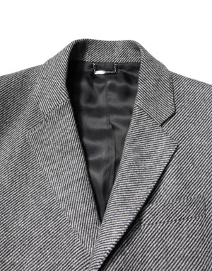 Dolce & Gabbana Grauer einreihiger Trenchcoat aus Wolle Jacke