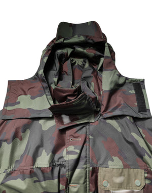 Dolce & Gabbana Multicolor Camouflage Jacke mit Kapuze und Knöpfen