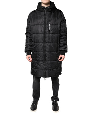Dolce & Gabbana Schwarzer Kapuzen-Parka-Mantel Winterjacke