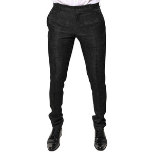 Dolce & Gabbana Schwarze Jacquard-Hose mit mittlerer Taille und Blumenmuster