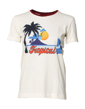 Dolce & Gabbana Weißes Baumwolldruck-T-Shirt mit kurzen Ärmeln