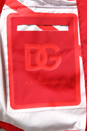 Dolce & Gabbana Rote weiße Nylon Windbreaker Jacke mit durchgehendem Reißverschluss
