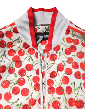 Dolce & Gabbana Weiße Cherry Print Bomberjacke mit durchgehendem Reißverschluss