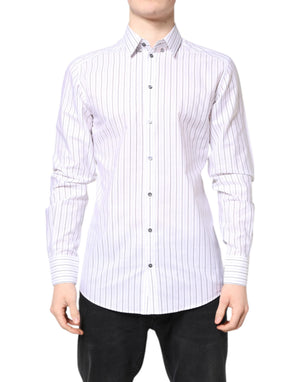Dolce & Gabbana Weiß gestreiftes Baumwollhemd GOLD Formal Dress Shirt