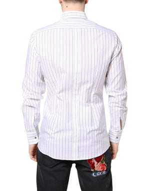 Dolce & Gabbana Weiß gestreiftes Baumwollhemd GOLD Formal Dress Shirt