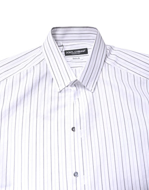 Dolce & Gabbana Weiß gestreiftes Baumwollhemd GOLD Formal Dress Shirt