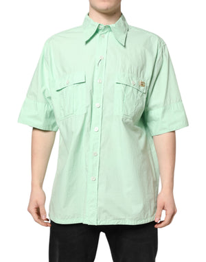 Dolce & Gabbana Grün Baumwolle Kurzarm Männer Casual Shirt