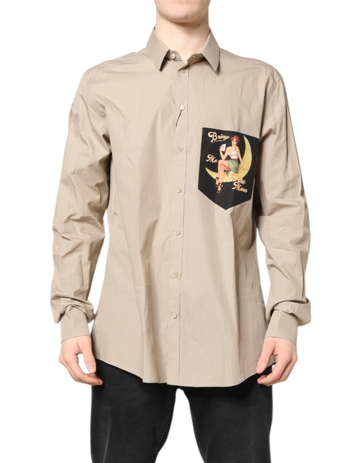 Dolce & Gabbana Beige Pin Up Print MARTINI Herren Freizeithemd