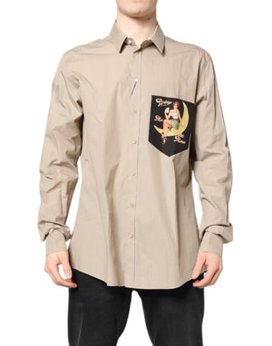 Dolce & Gabbana Beige Pin Up Print MARTINI Herren Freizeithemd
