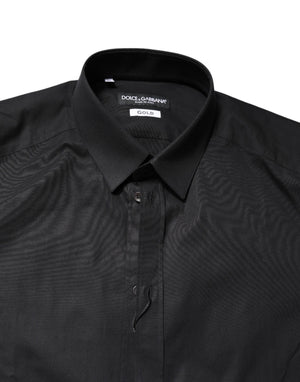Dolce & Gabbana Schwarzes GOLD Baumwollhemd mit langen Ärmeln
