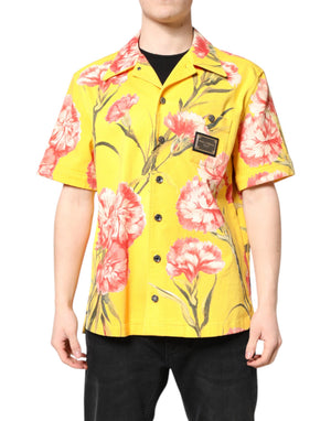 Dolce & Gabbana Gelbes geblümtes Männer Button Down Freizeithemd