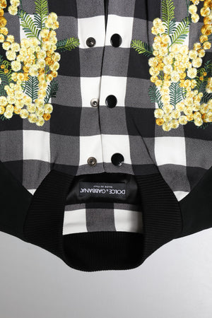 Dolce & Gabbana Schwarz Weiß Karo Floral Button Down Jacke